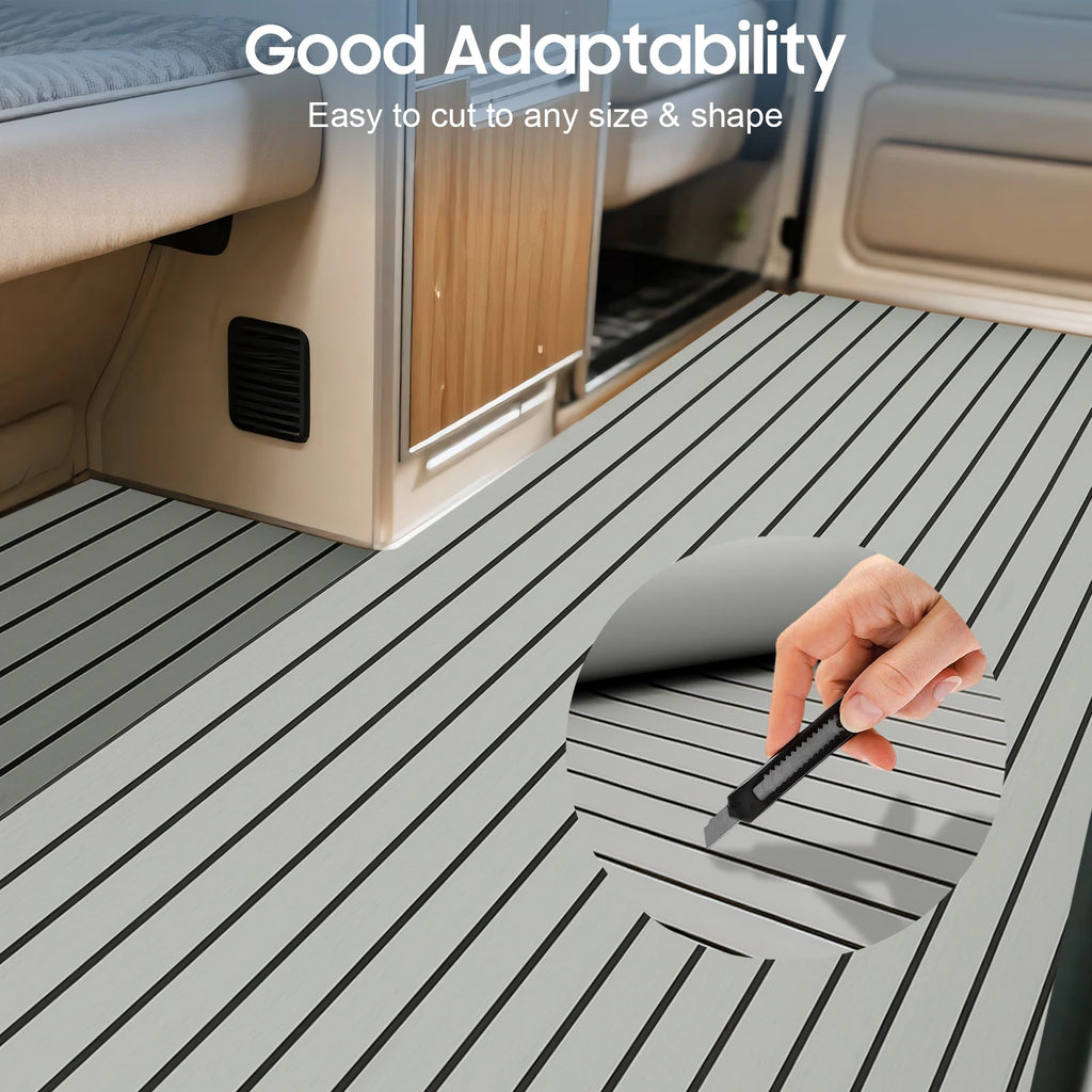 240x90cm EVA Foam Teak Floor Mat 6mm Thick Anti-Slip Self-Adhesive Pad Cuttable Waterproof Marine Carpet for Boat Deck RV Yacht