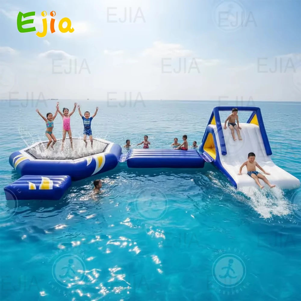 Parque Acuático Inflable Flotante con Tobogán | Trampoln | Niños y Adultos 🌊 - Firu Total Sales