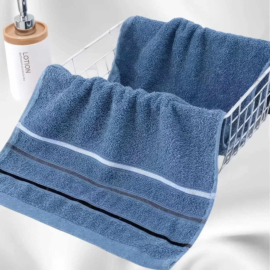 2Pcs Blue Three-Stripe Gym Towels – Soft Quick-Drying Towels with Classic Design for Fitness and Travel