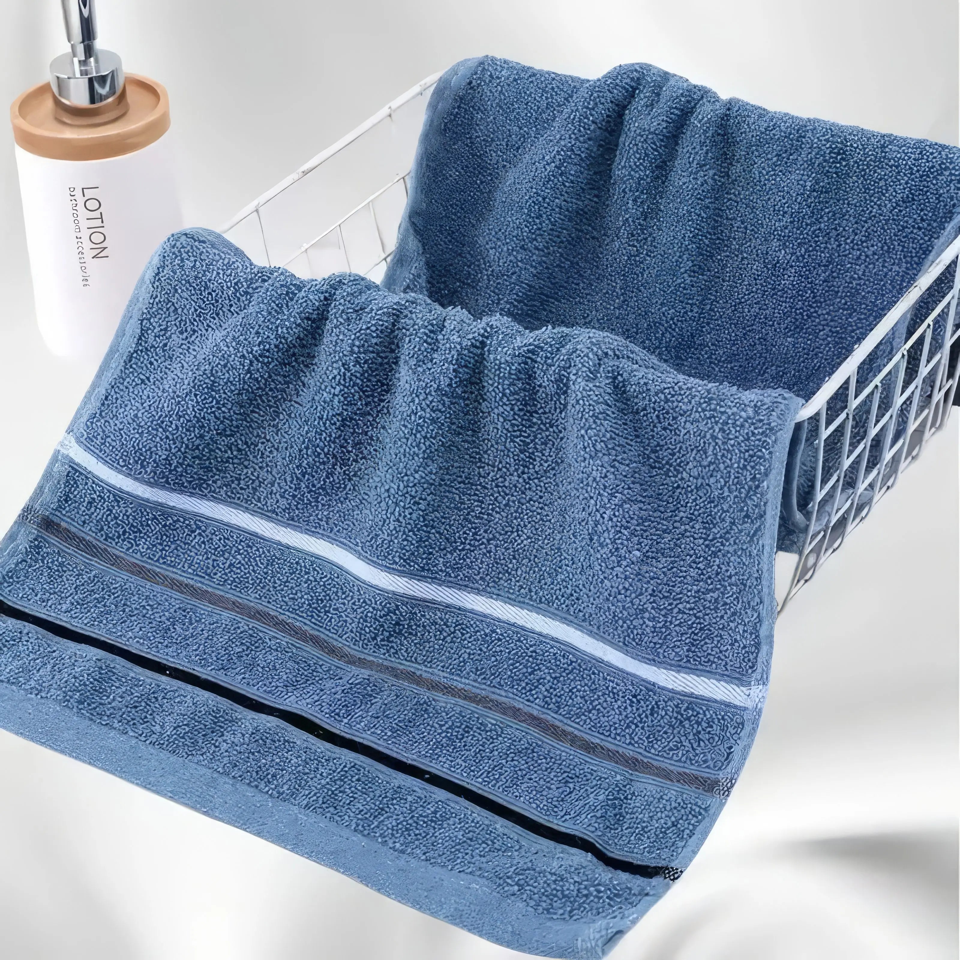2Pcs Blue Three-Stripe Gym Towels – Soft Quick-Drying Towels with Classic Design for Fitness and Travel