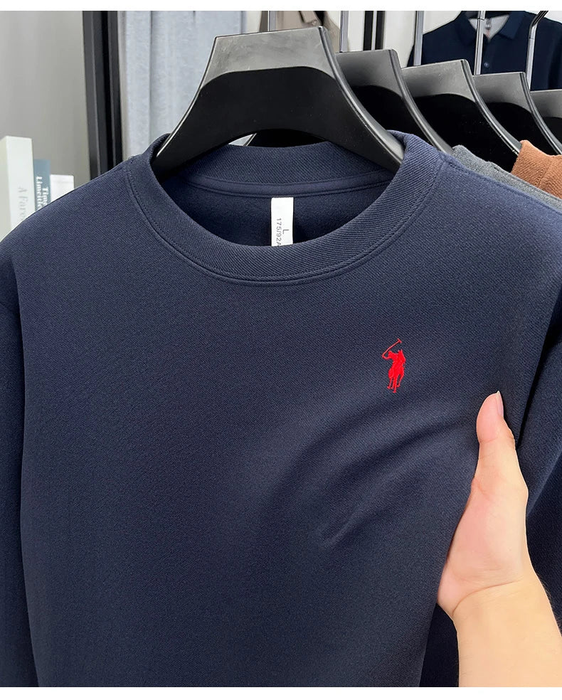 Sudadera de Lujo Manga Larga con Bordado de Pony | Casual Cuello Redondo Hombre 👔