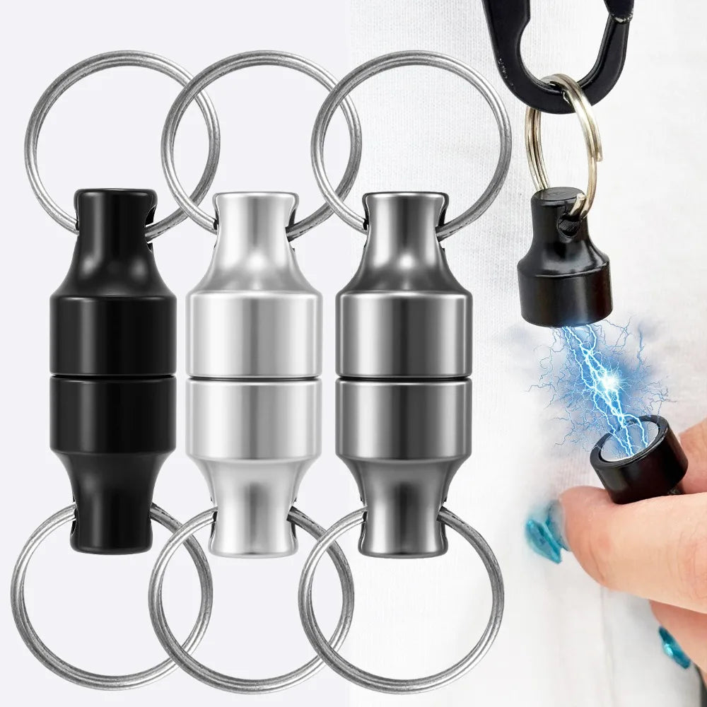 6/1Pairs Magnetic Mini Keychains Double Loops Hook Carbon Steel Anti-loss Car Keys Necklace Hanging Holders Magnets Storage Tool