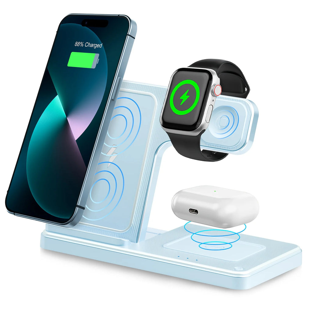 3-in-1 Magnetic Wireless Charger Stand 15W | iPhone + Apple Watch + AirPods Dock