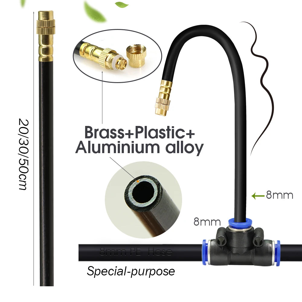 30M-5M DIY Free Bending Universal Sprayer Kit 8mm Hose Patio Misting Cooling System for Garden Plant Fogging Watering Irrigation