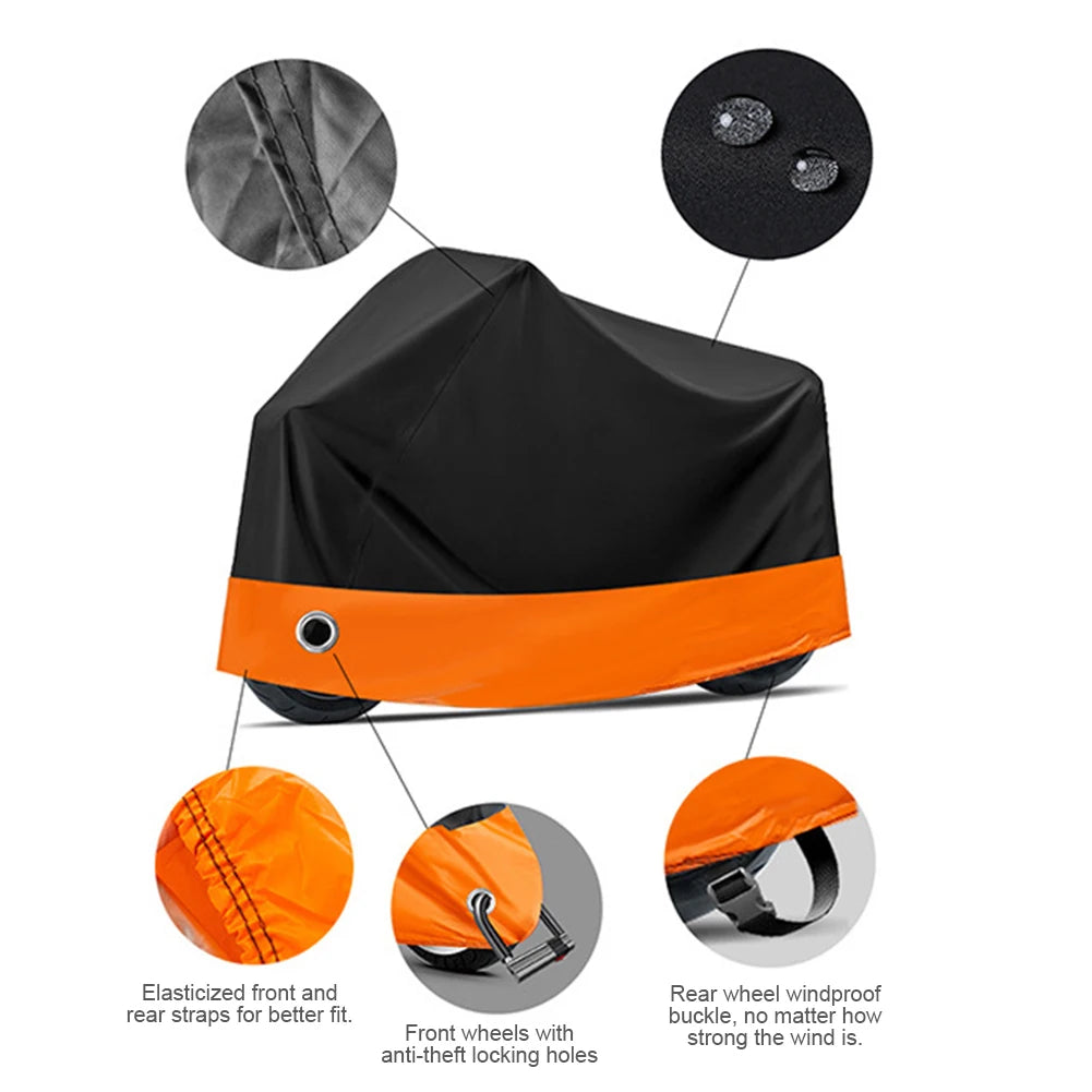 Motorcycle Cover Waterproof Dustproof Wear-Resistant Fabric Motorbike Cover Motors Dust Rain UV Protector Cover for All Season