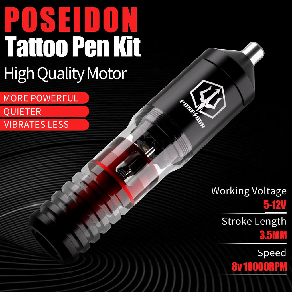 Tattoo Kit POSEIDON New Memory Tattoo Pen Kit For Permanent Makeup Tattoo Machine Wireless Tattoo Power Supply Tattoo Gun Kit
