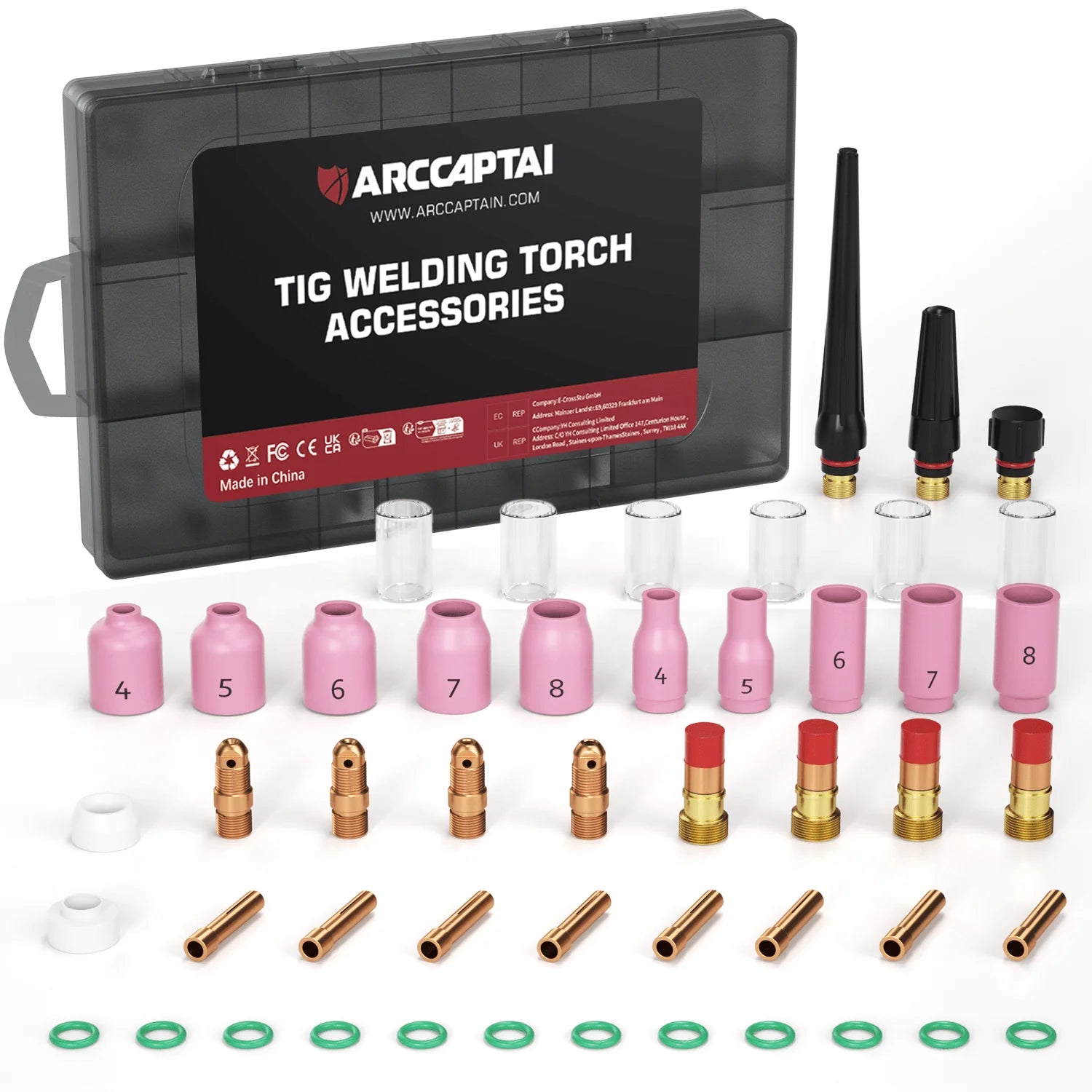 ARCCAPTAIN TIG Welding Torch Accessories Kit  Alumina Nozzle Collets Body Stubby Gas Lens #10 Glass Cup Consumables Kit
