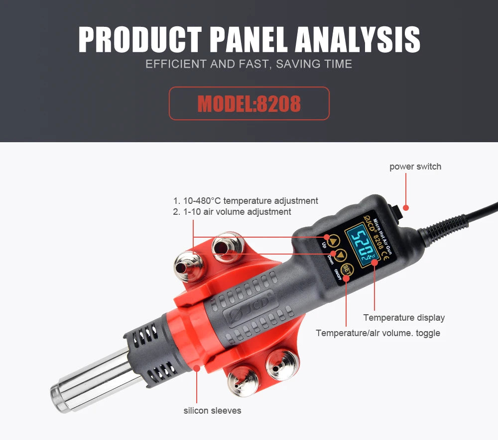 JCD 8208 Heat Gun Micro Soldering Station 750W Soldering Hot Air Gun LCD Digital Hair Dryer For BGA IC Welding Repair Tools