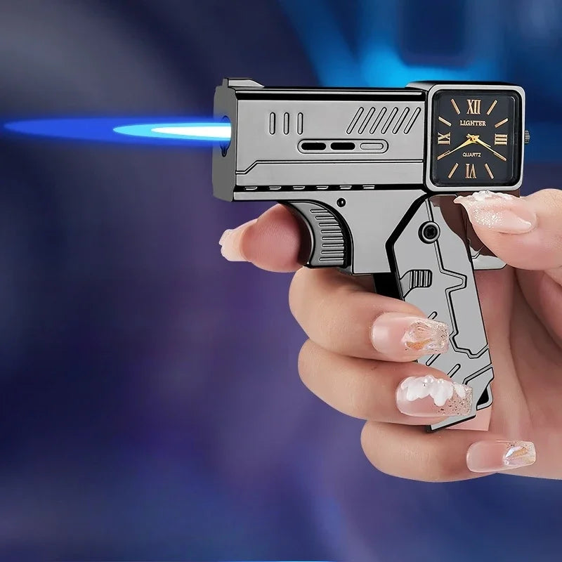 Cool Lighter Folding Watch Spray Gun Lighter Butane Torch Windproof Jet Blue Fire Metal Lighter Smoking Accessories Unique Gift