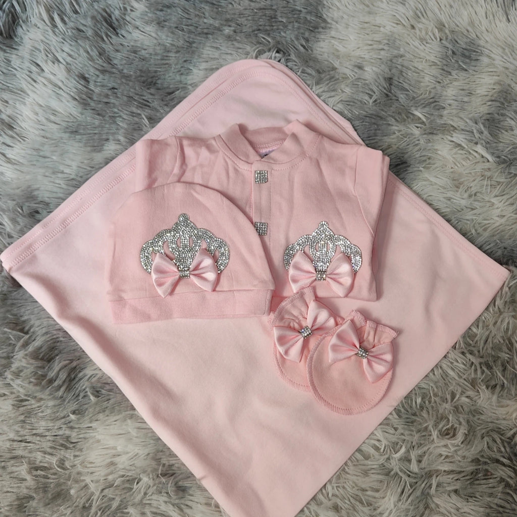 Customized Name Newborn Baby Boss Embroidery Lace Romper Outfit Infant Wrapped Baby Products Pants Mittens Receiving Blanket