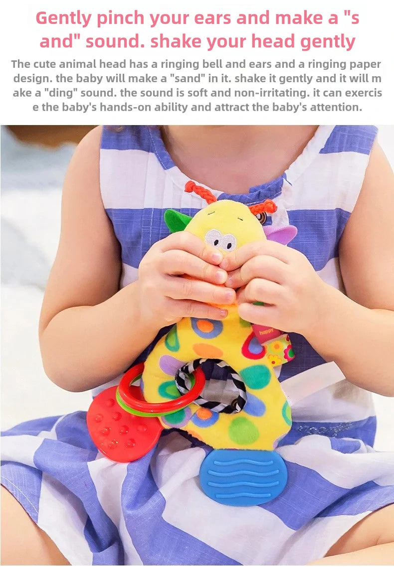 Giraffe Plush Teether Rattle — Soft Stuffed Sensory Toy | Newborn Gift