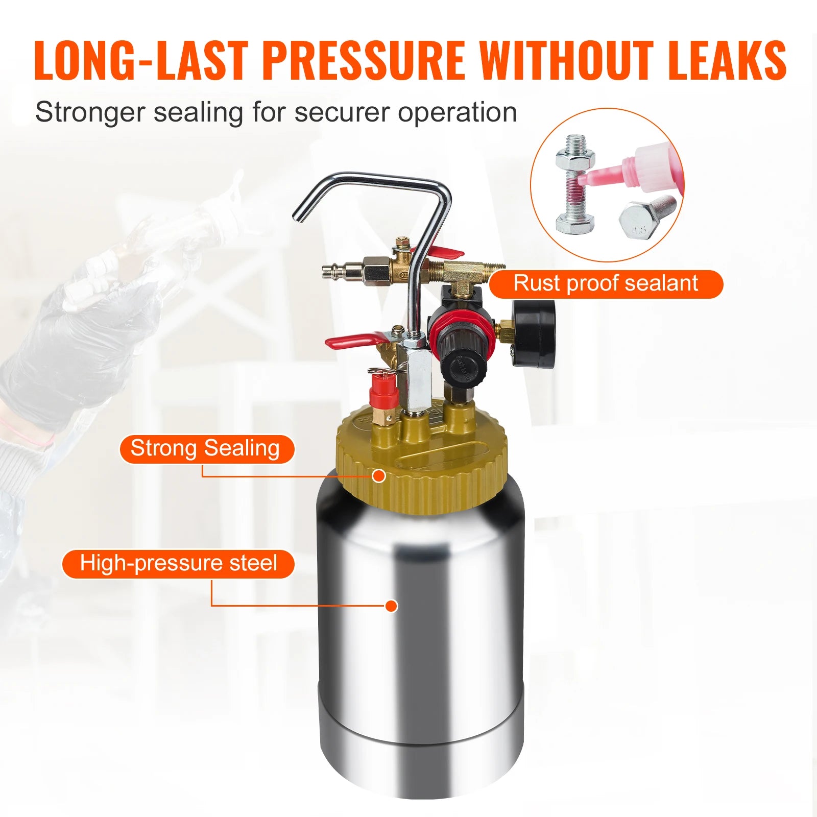 SucceBuy 2L/0.5gal Spray Paint Pressure Pot Tank Lightweight Air Paint Pressure Pot 1.8mm Nozzle Spray Paint Gun 3m Hoses