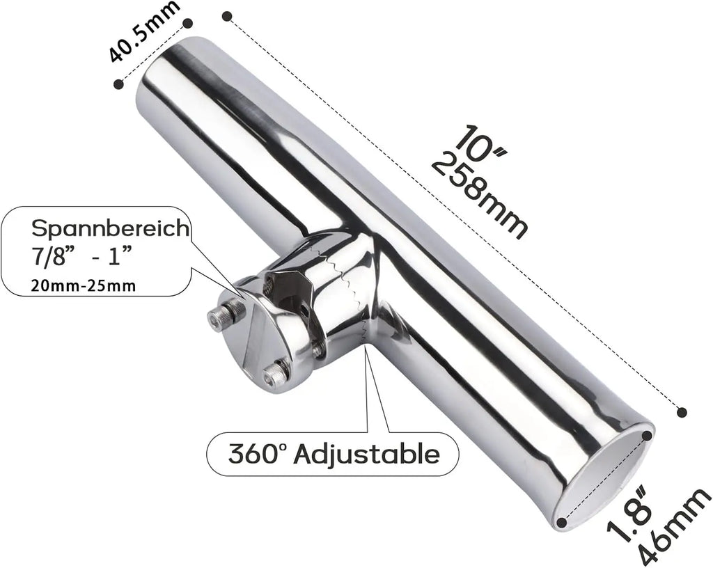2PCS Adjustable Fishing Rod Holders, 316 Stainless Steel Clamp for 7/8" to 1" Rail, Tournament Style