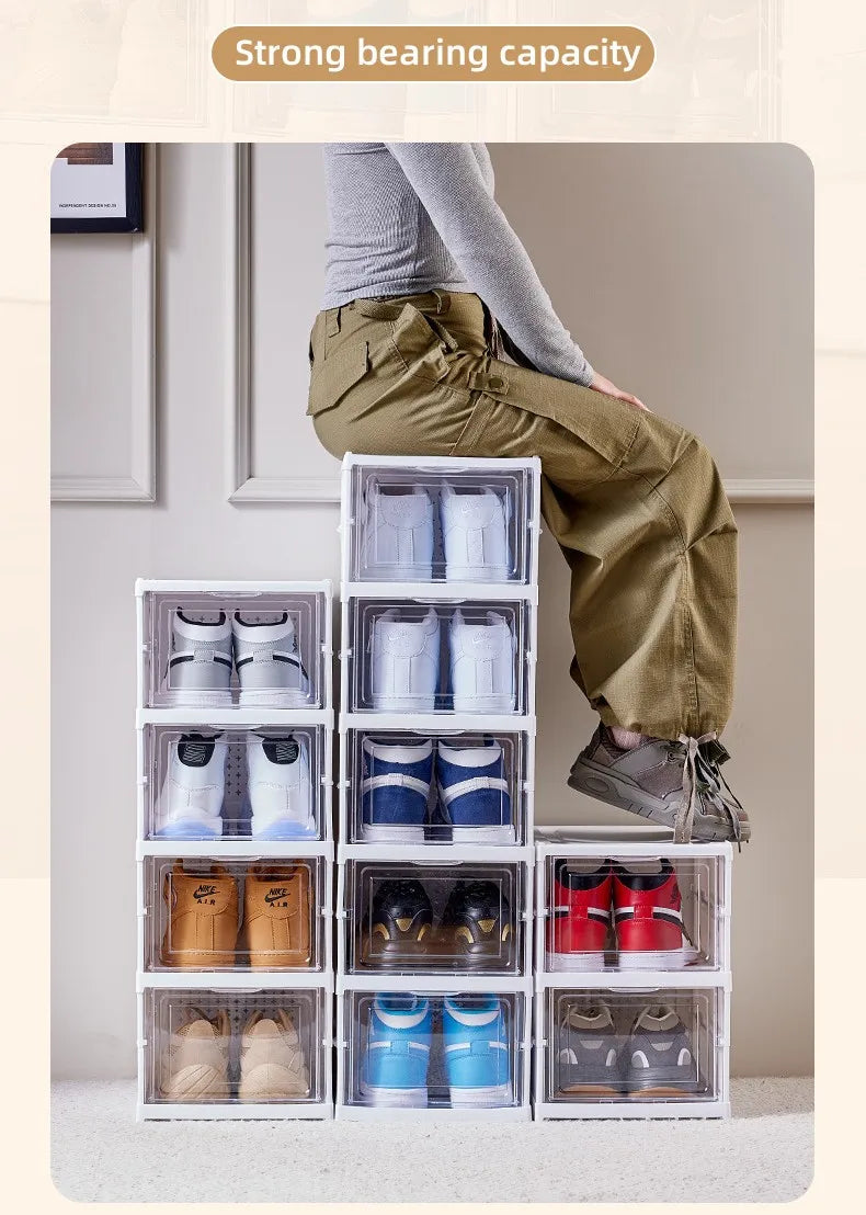 1x/2x Clear Shoes Cabinet Foldable Sneaker Shoes Storage Organizers Dustproof Thickening shoes Boxes High-top Shoe Rack Shelf