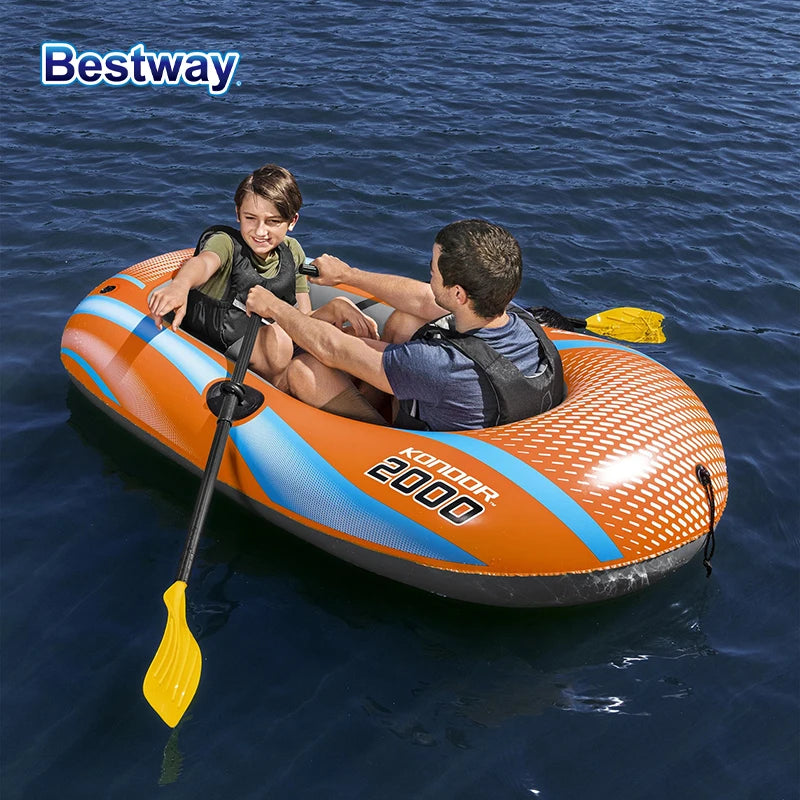 Bestway 61142 1-3 Person Heavy Duty Inflatable Kayak - Long Lasting PVC Rafting Adventure Boat for Thrilling Water