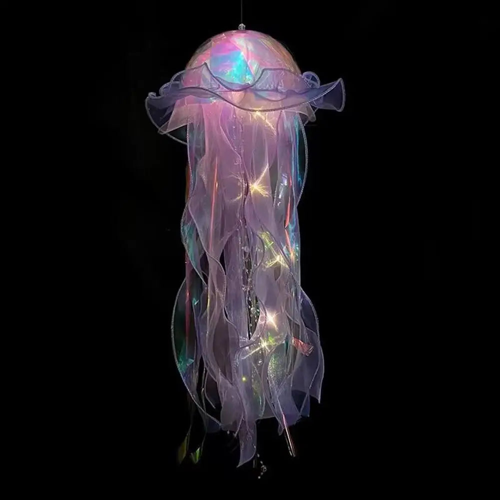 Jellyfish Colorful Nightlight Button Battery Hanging Ceiling Lantern with Ribbon&Bead LED Bulbs for Children Bedroom