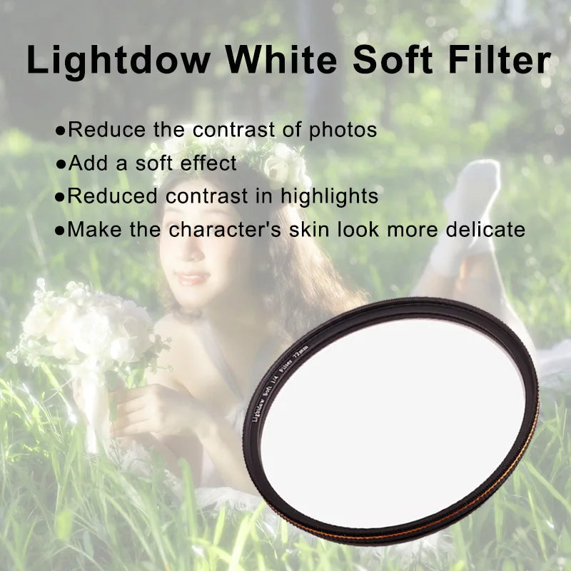 1/4 White Mist Camera Filter Soft Diffusion Dreamy Cinematic for Canon Nikon Sony Camera Lens 49mm 52mm 55mm 58mm 62mm 67mm 72mm
