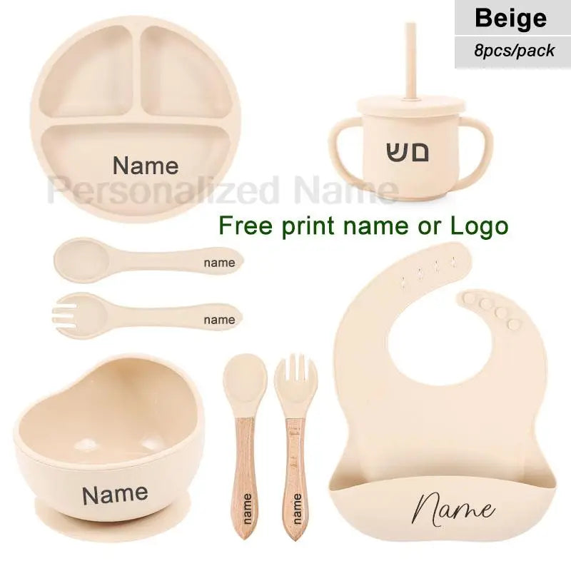 Set 6pcs Vajilla de Silicona para Bebé | Bol, Plato, Cuchara, Tenedor, Babero y Vaso 🍼