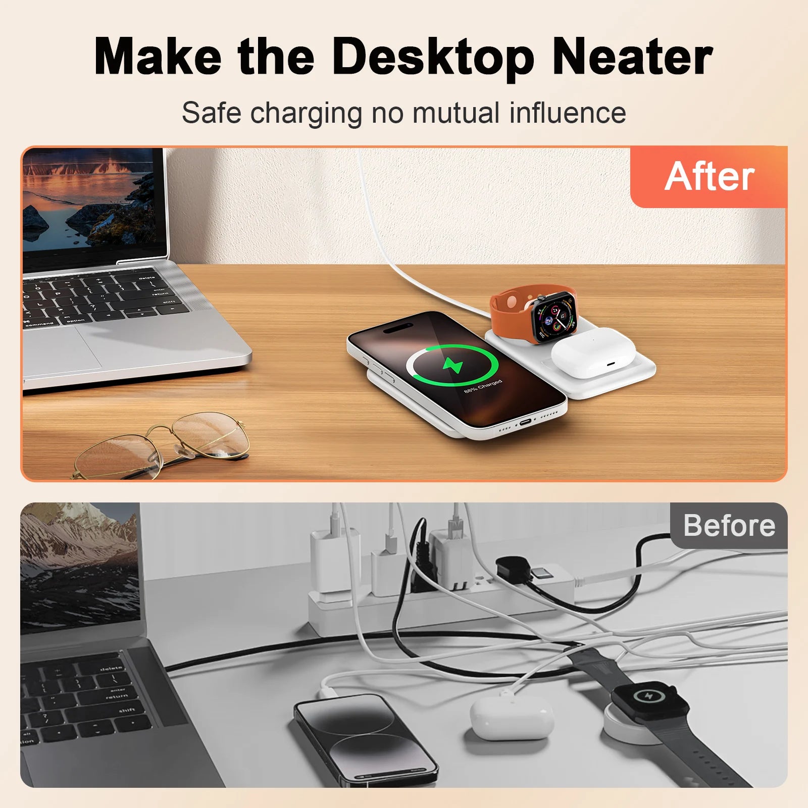 3 In 1 Wireless Charger Station Magnetic Foldable 15W For Apple Devices iPhone 16 15 14 13 12 Pro/Pro Max/Plus/Watch & Airpod - Firu Total Sales