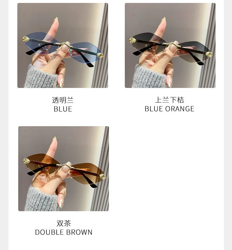 Trendy Rimless Polygonal Sunglasses Stylish Gradient Lens Metal Shades Eyewear Luxury Brand Small Vintage Sun Glasses