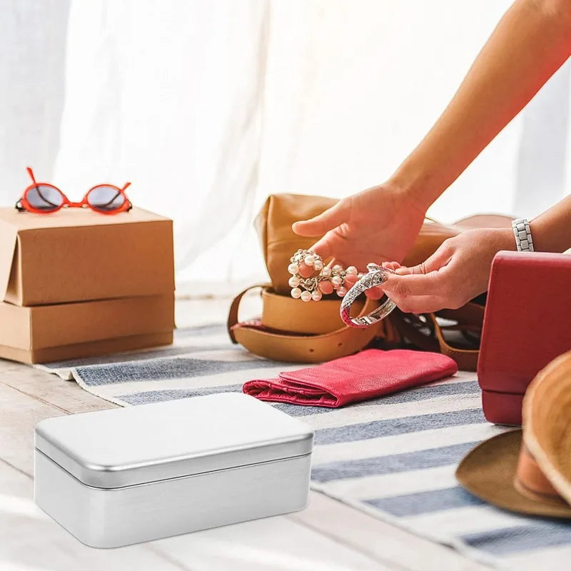 Mini Metal Box Tin-Plated Slide Cover Storage Box Portable Jewelry Pill Cosmetic Cases Home Rectangular Empty Storage Container