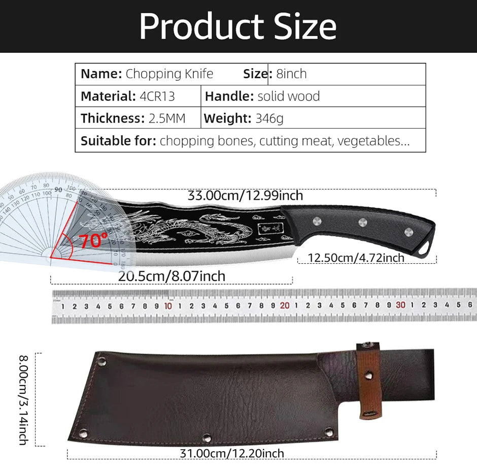 Handmade Meat Cleaver Heavy Duty Kitchen Knife Stainless Steel Butcher Slicing Boning Knife Forged Chopping Knife for Meat Fish