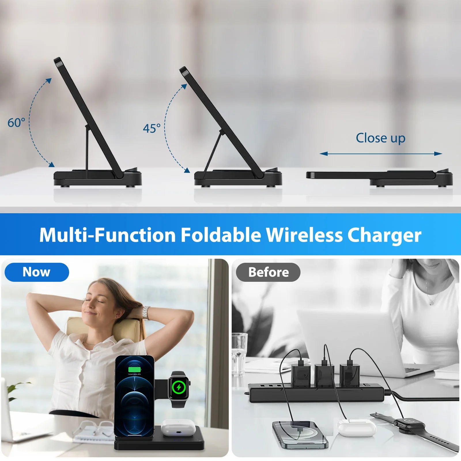 18W Foldable 3-in-1 Wireless Charging Station | iPhone 16/15/14/13 + Watch + AirPods