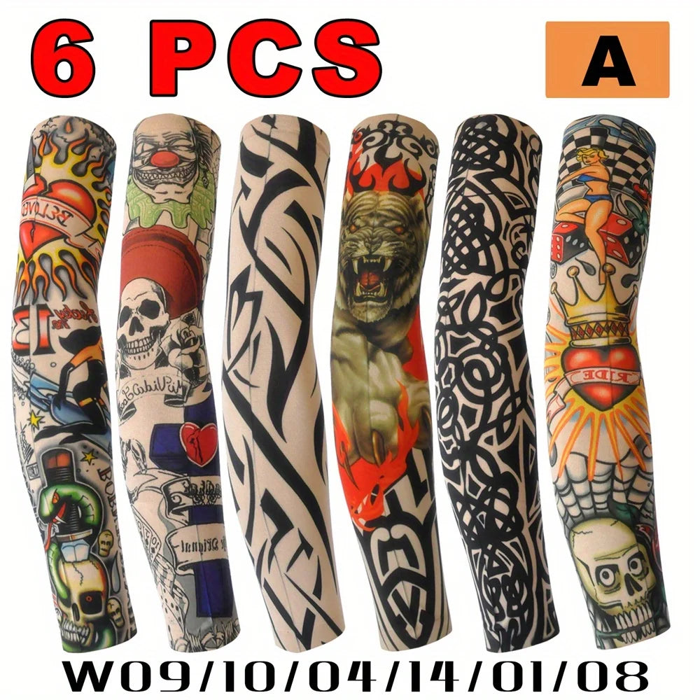 6Pcs Summer Thin Ice Slide Fiber Tattoo Arm Sleeve - Unisex Wear Resistant Cooling Arm Guard