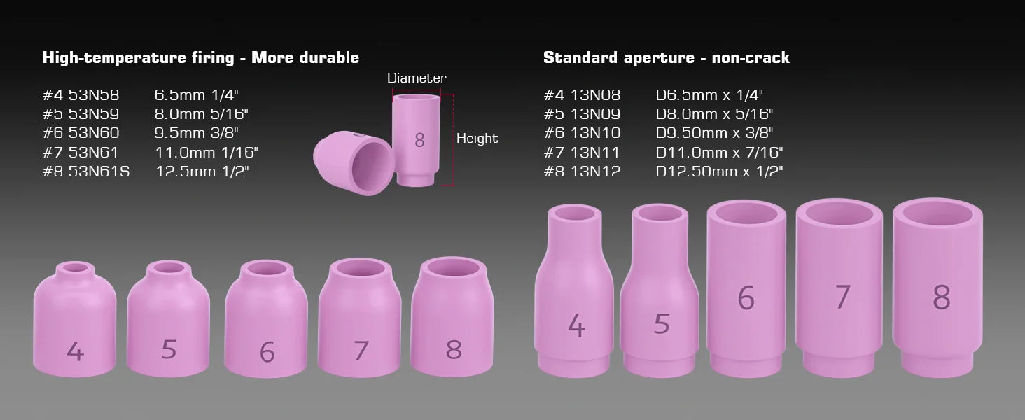 ARCCAPTAIN TIG Welding Torch Accessories Kit  Alumina Nozzle Collets Body Stubby Gas Lens #10 Glass Cup Consumables Kit