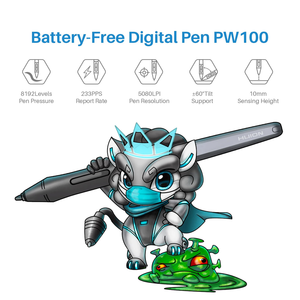Tableta Gráfica HUION Inspiroy H1060P | 8192 Niveles Presión | Lápiz Sin Batería | 12 Teclas Personalizadas - Firu Total Sales