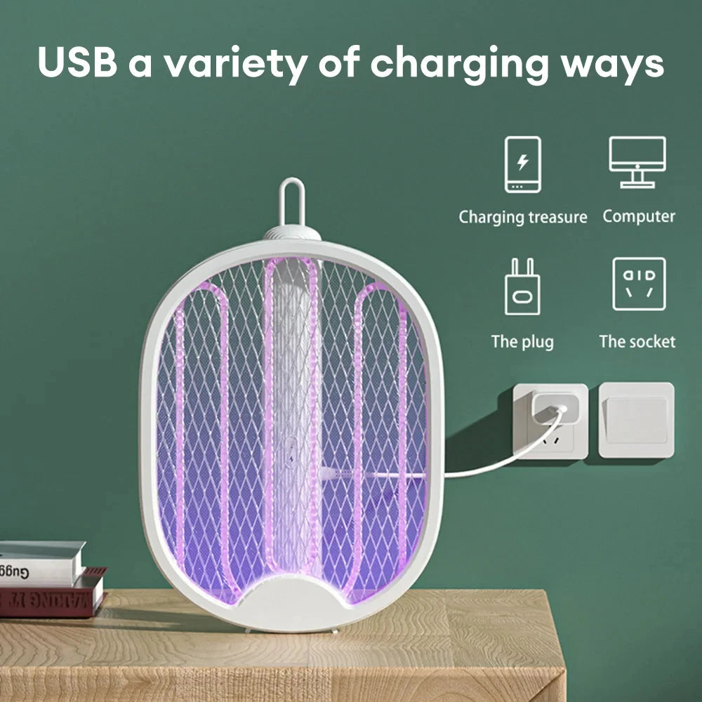Raqueta Eléctrica Plegable 3000V UV | Recargable USB | Mata Mosquitos y Moscas | Hogar - Firu Total Sales