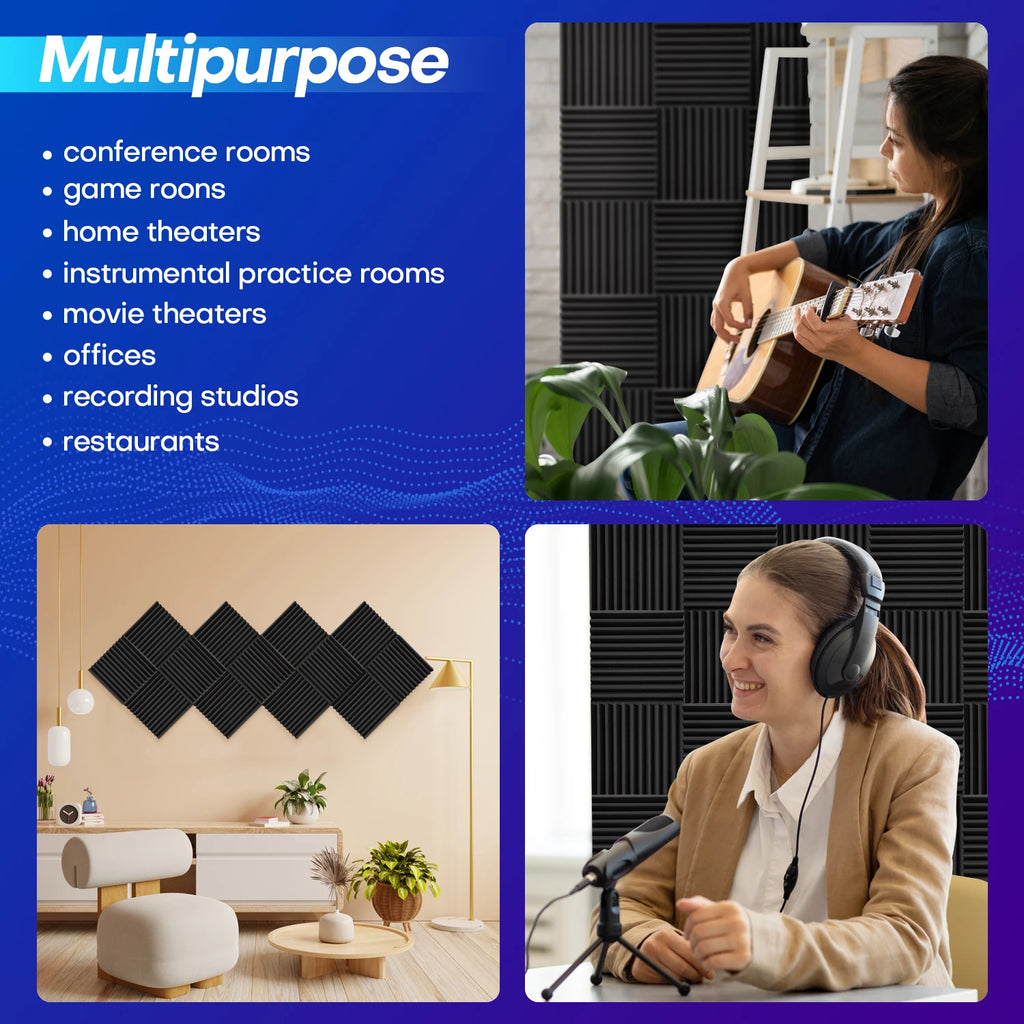 96 Pack Sound-Absorbing Foam Acoustic Foam Panels Wall Soundproofing Studio Acoustic Treatment Sound Absorbing Material