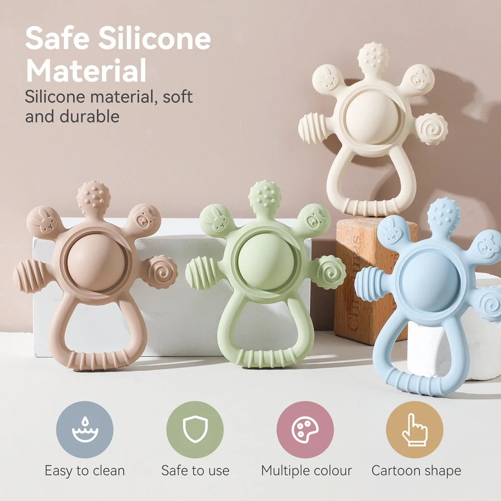 BPA Free Silicone Baby Teether — Sensory Rattle + Hand Bell | 0-12 Months