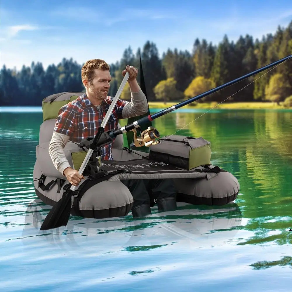 Inflatable Belly Boat with Oar, Flippers, Rod Holder, Fish Ruler, Hand Pump & Zipper Storage, Portable Backpack Float Tubes for