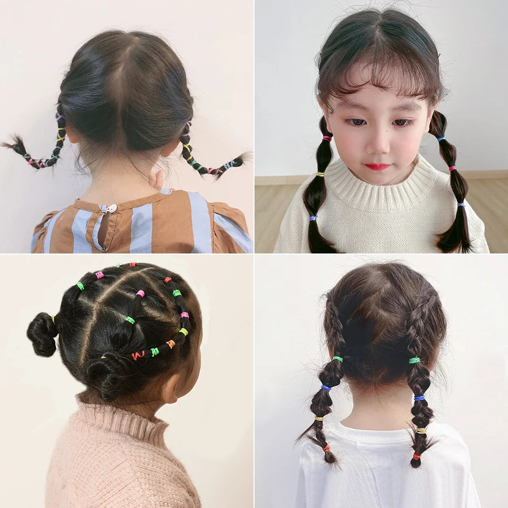 500pcs Ligas de Cabello Coloridas para Niñas | Desechables | Coleta y Diadema 🌈