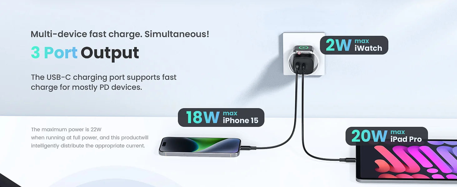 For Apple Watch Charger with 20W Fast Charging Block, 3 in 1 PD USB C Wall Charger Block for iWatch Charger,for iPhone, Ipad