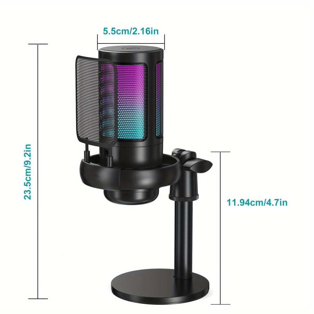 Microphone, USB PC Mic For Podcasts Videos, Streaming, Condenser Mic With Quick Mute, Tripod Stand, Pop Filter, RGB Indicator, S