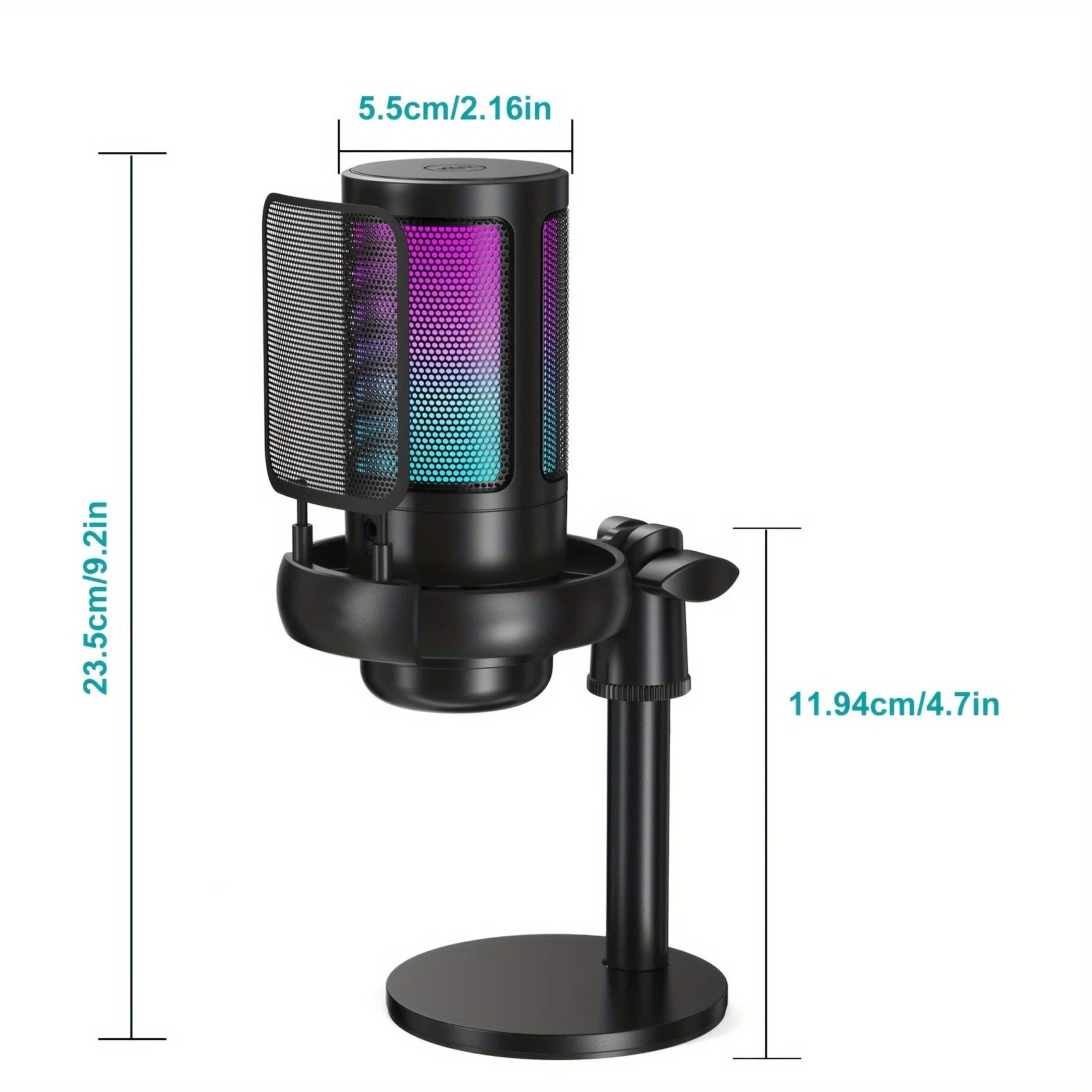 Microphone, USB PC Mic For Podcasts Videos, Streaming, Condenser Mic With Quick Mute, Tripod Stand, Pop Filter, RGB Indicator, S