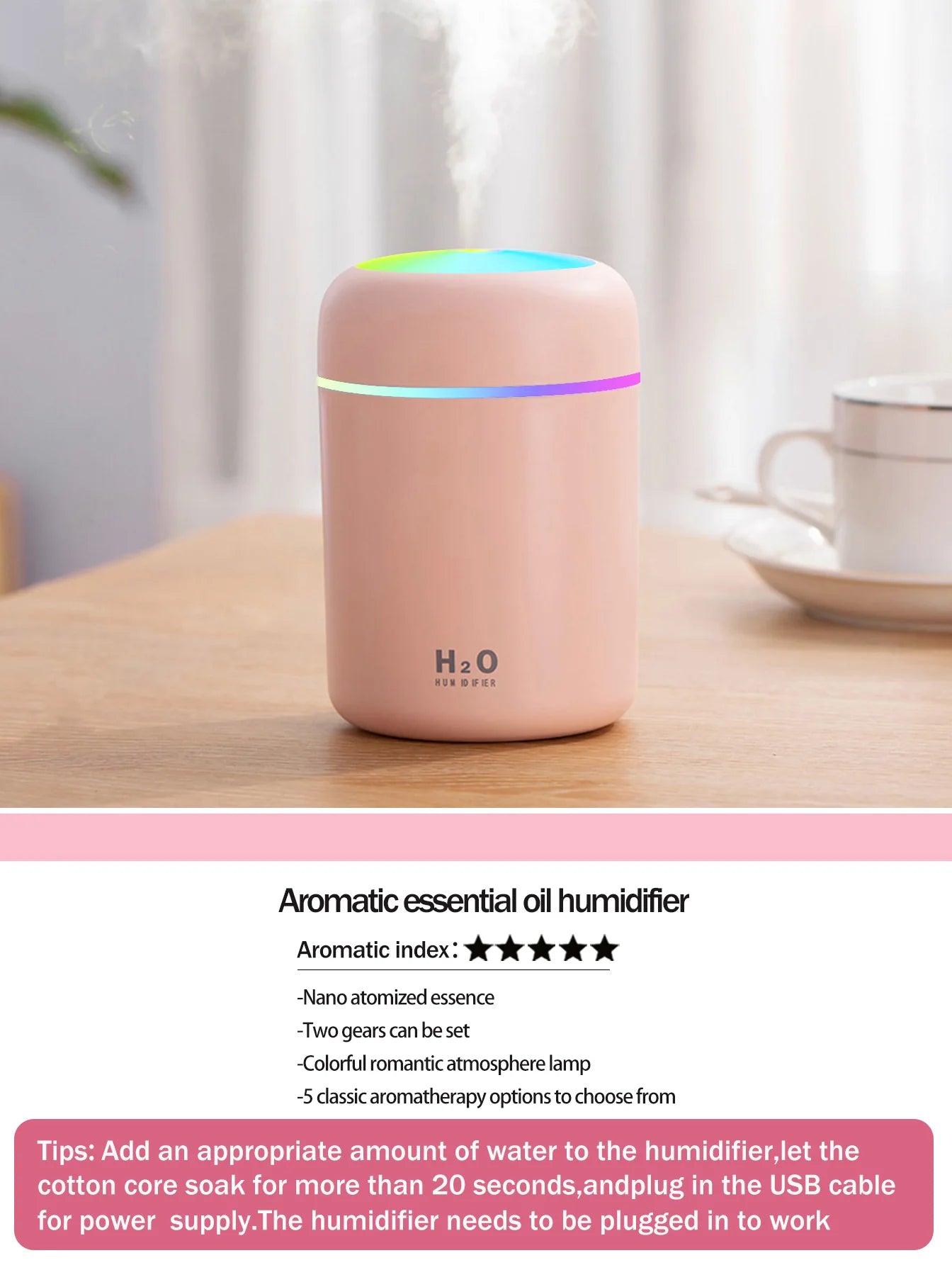 Difusor Aromaterapia 300ML | Purificador de Aire | Luz 7 Colores | Auto y Hogar 🌿