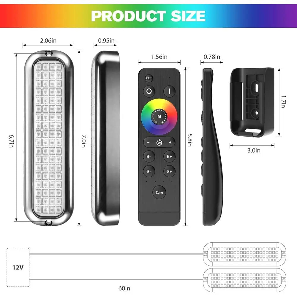 GT10 6000LM Boat Underwater Lights RGB Marine Color Light Kit, 72LED 7in 12V 60W IP68 Waterproo 2205 StainlWirel, Grouping & Con