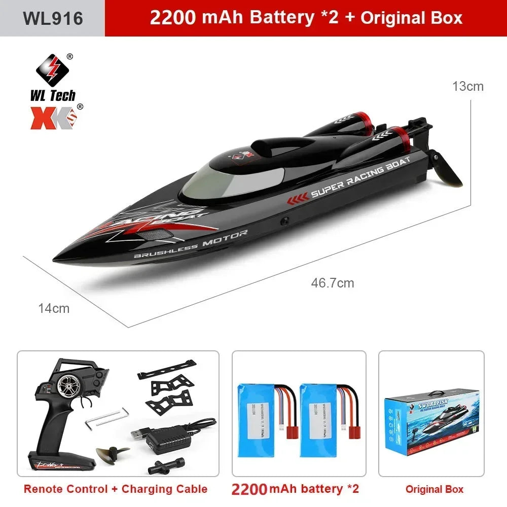WLtoys WL916 RC Boat 2.4Ghz 55KM/H Brushless High Speed Racing Ship Remote Control Speedboat Toys For Adults with 2 Batteries - Firu Total Sales