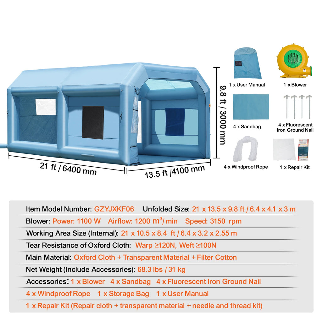 SucceBuy Inflatable Paint Booth Inflatable Spray Booth with Powerful Blowers and Air Filter System Portable Car Paint Booth