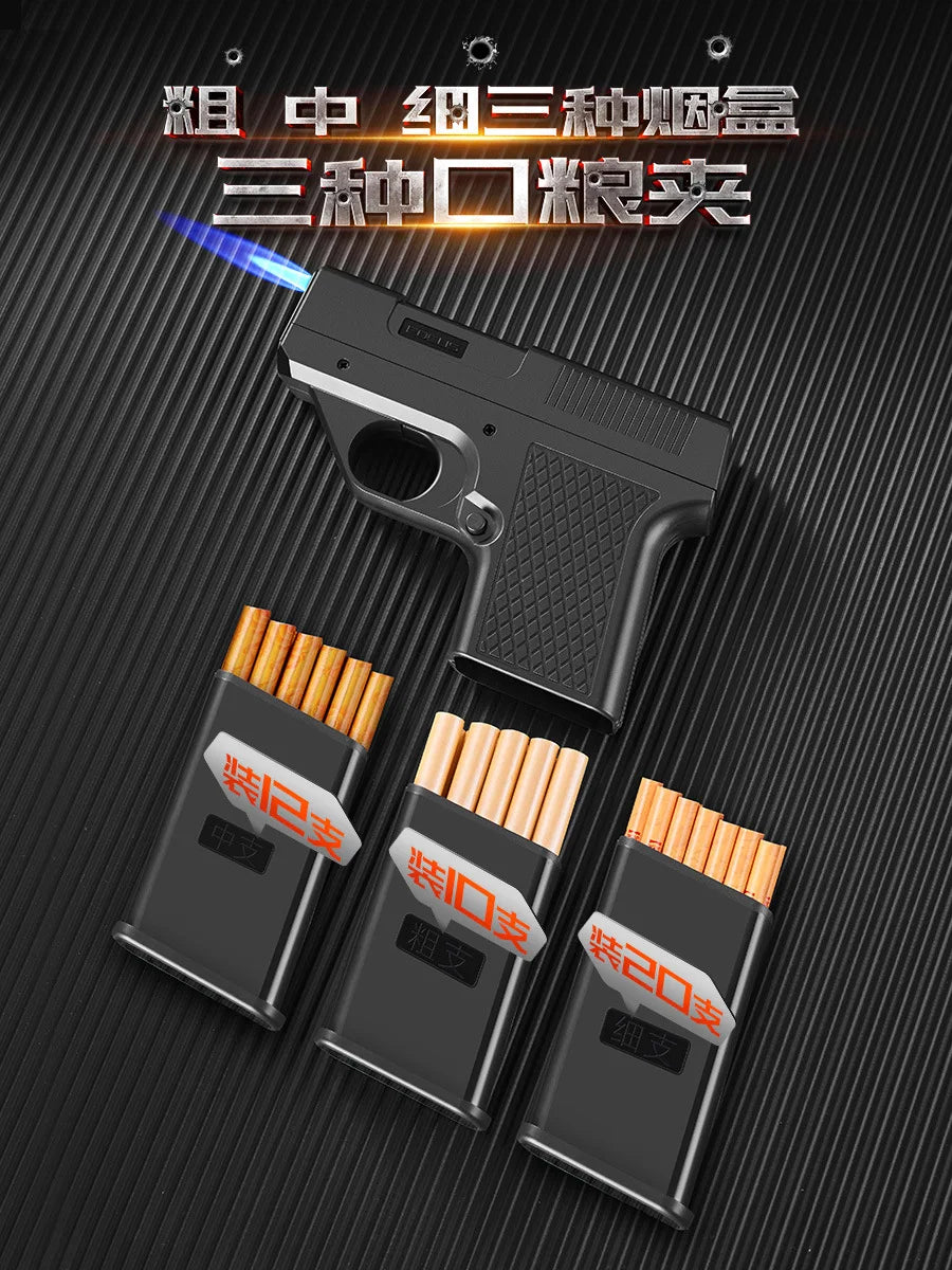 Plastic Clip Gun Type Butane Gas Lighter Three Capacity Cigarette Holder Windproof Jet Blue Flame Lighters Men's Gifts (NO GAS)