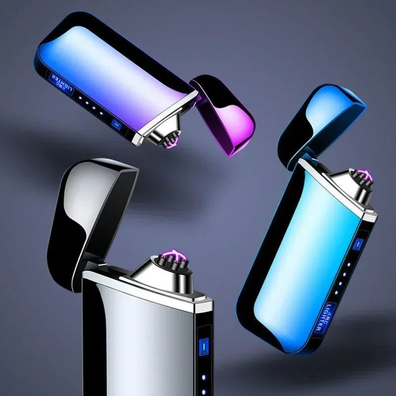 Smart Windproof Flameless Plasma Lighter | Double Arc USB Rechargeable | LED Power Display Touch | Metal Body