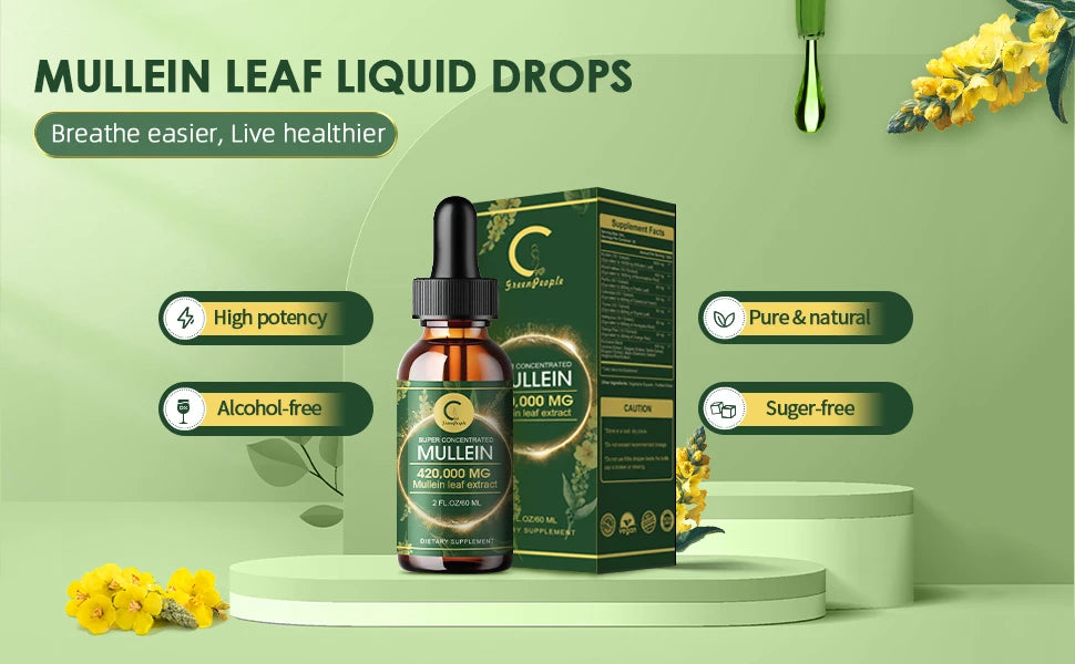 Mullein Drops for Lungs - Mullein Leaf Extract for Lung Detox & Cleanse, Support for Respiratory, Immune, Digestive System