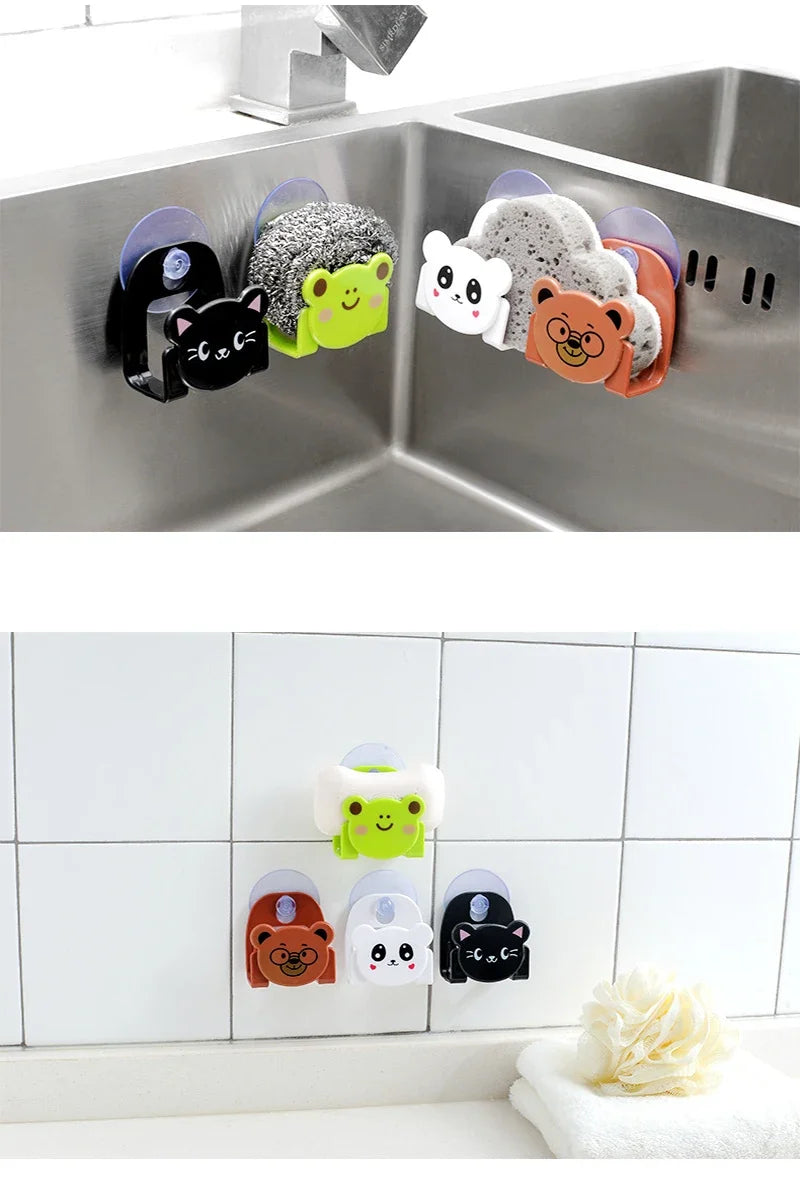 Suction Cup Sink Sponge Holder Sponge Drain Rack Kitchen Storage Hanger Punch Free Kitchen Tool Sink Rag Dishcloth Storage Rack