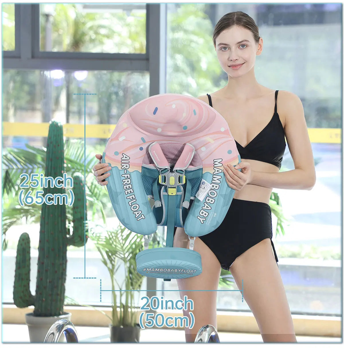 Mambobaby Float No-Slip Safe Harness ST-Cup Cake B503-150-W-Z  Safe Core No Inflation No Leaks Baby Swim Ring Toddler Pool Float
