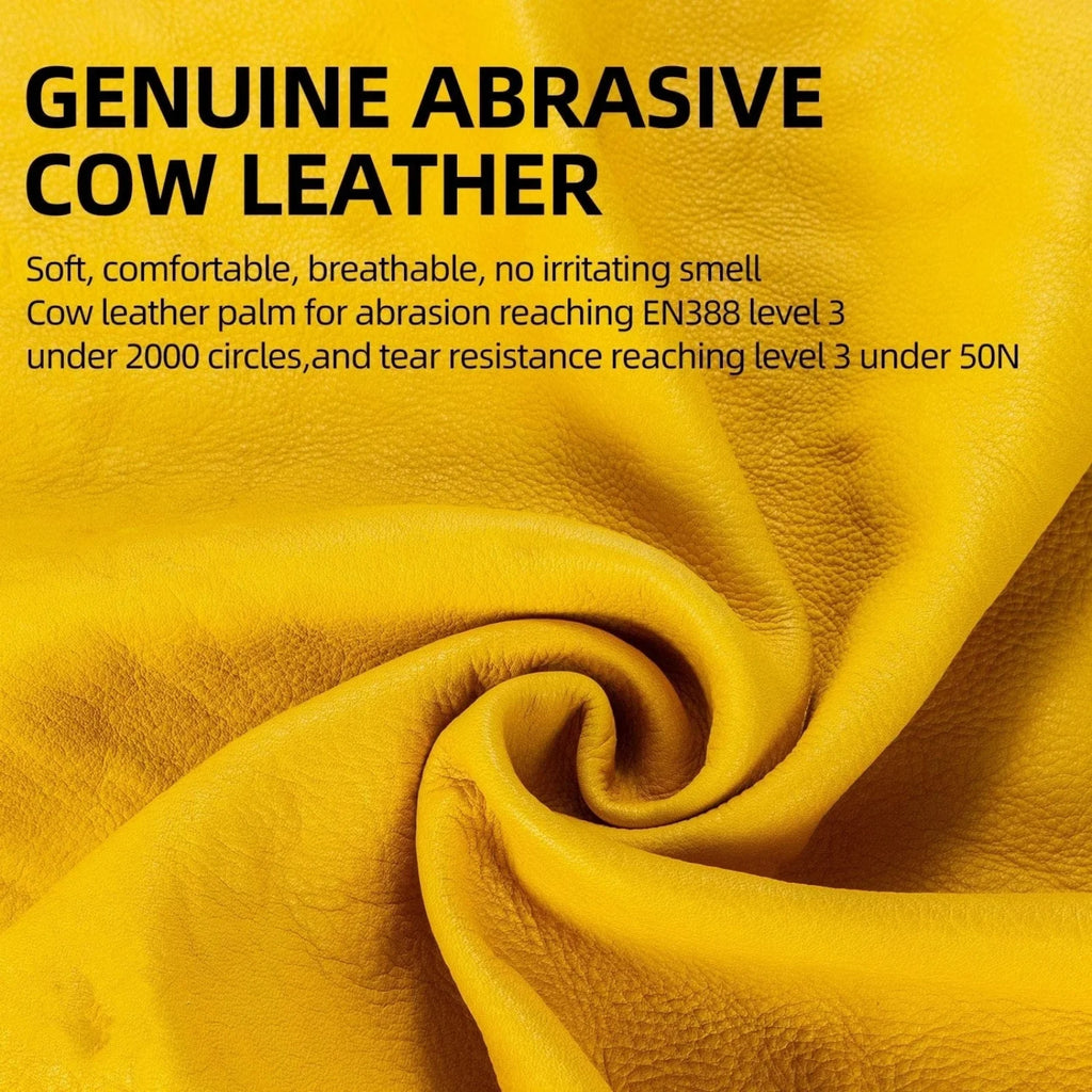 1 Pair Of Flex Grip Leather Work Gloves, Stretchable Wrist Tough Cowhide Working Gloves (Yellow)