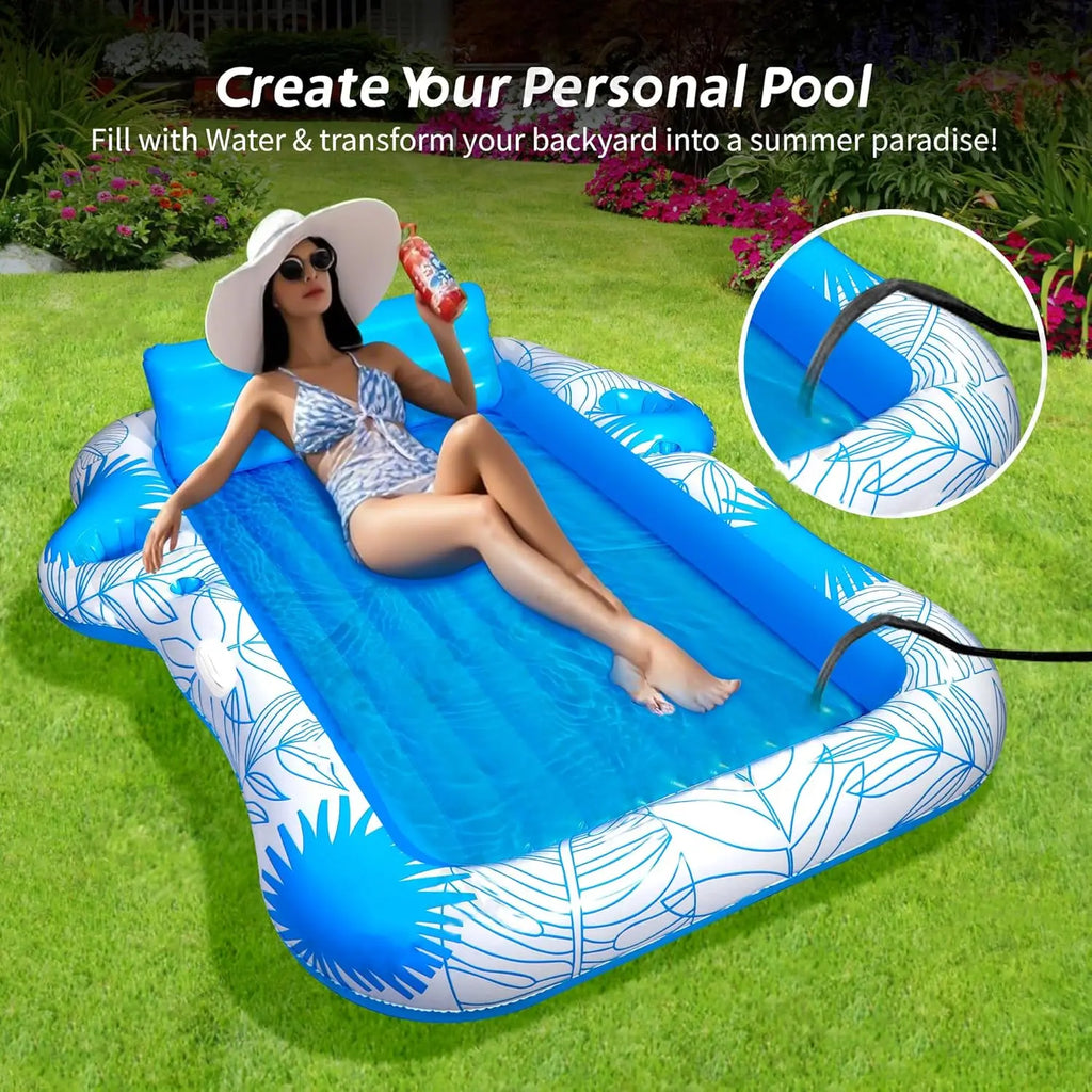 Extra Large Inflatable Pool Lounger Float for Adults with 2 Drink Holders, Beach Sun Tan Tub Raft