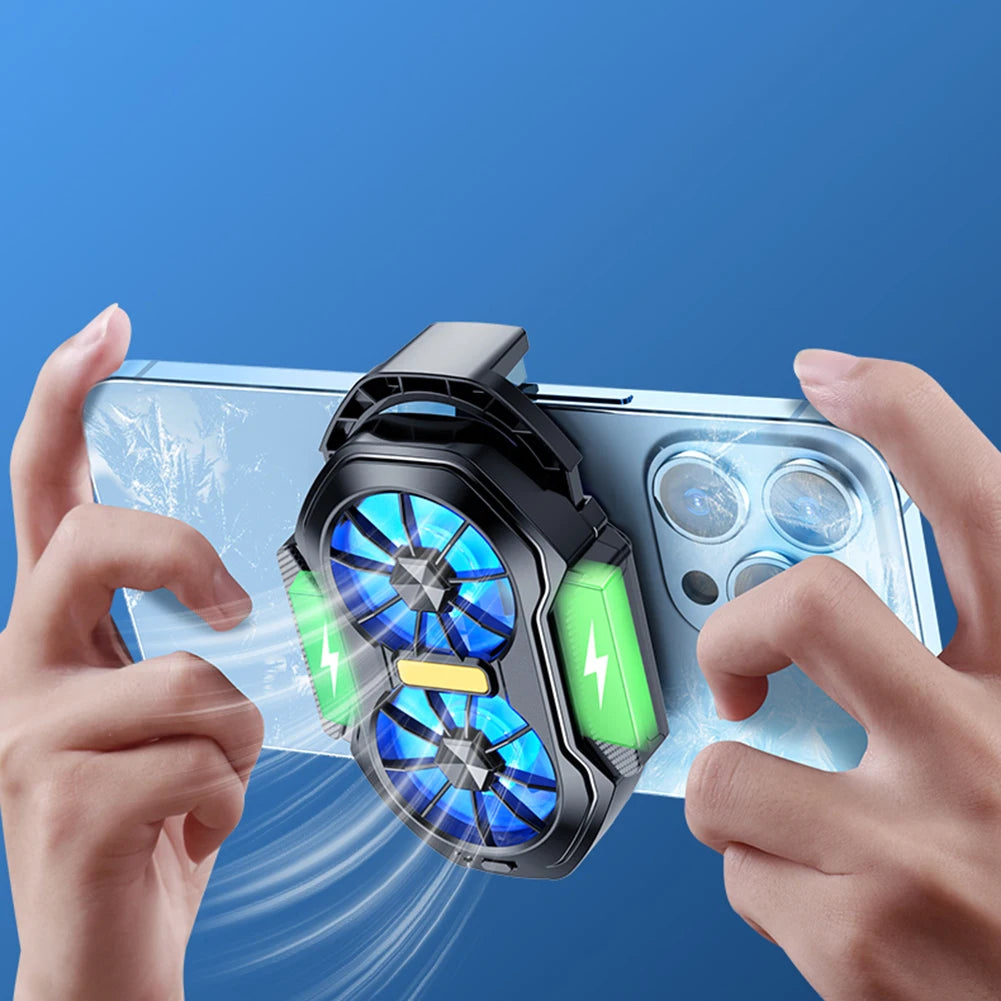 alloet Enfriador Teléfono Doble Ventilador | USB-C | Luz Azul | Android y iPhone | Enchufable y Recargable